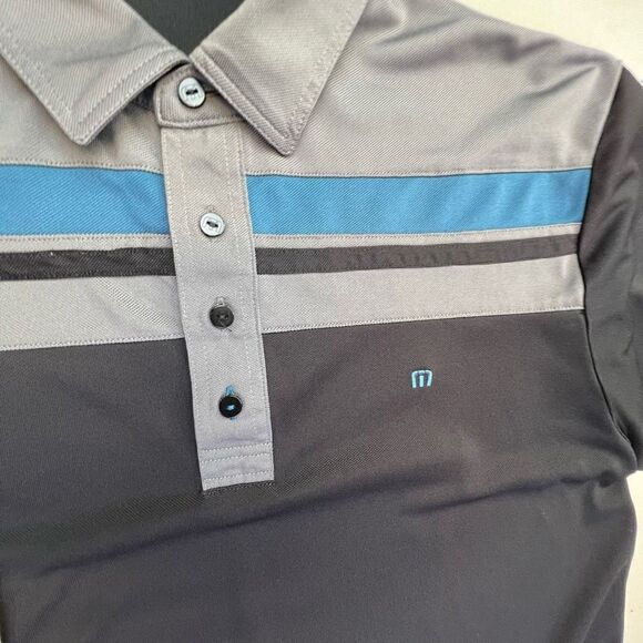 Travis Matthew Men's Striped Short Sleeve Golf Polo Shirt Black Gray Medium - Picture 10 of 13